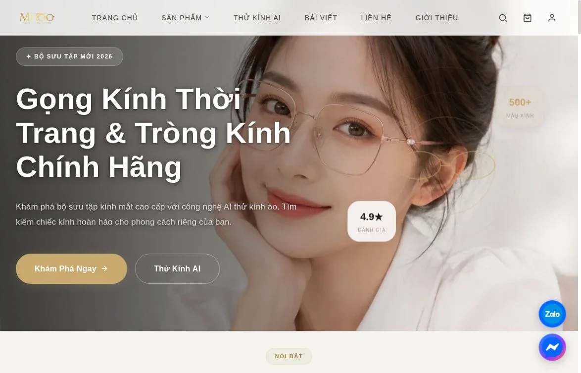 Dự Án Thiết Kế Website Mitoo – Website Kính Mắt Cao Cấp Tích Hợp Công Nghệ AI